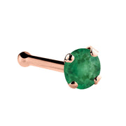 14K rose gold genuine emerald nose bone with standard 2mm prong-set green emerald and ball tip