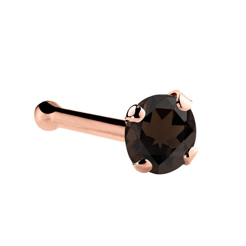 14K rose gold smokey quartz nose bone with 2mm standard warm brown stone, prong set
