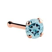 14K rose gold aquamarine nose bone with 3mm large blue stone and ball-end post