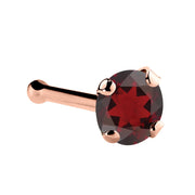 14K rose gold garnet nose bone with 3mm large genuine red garnet in four-prong setting