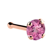 14K rose gold pink tourmaline bone nose ring with 3mm large genuine gemstone in four-prong setting