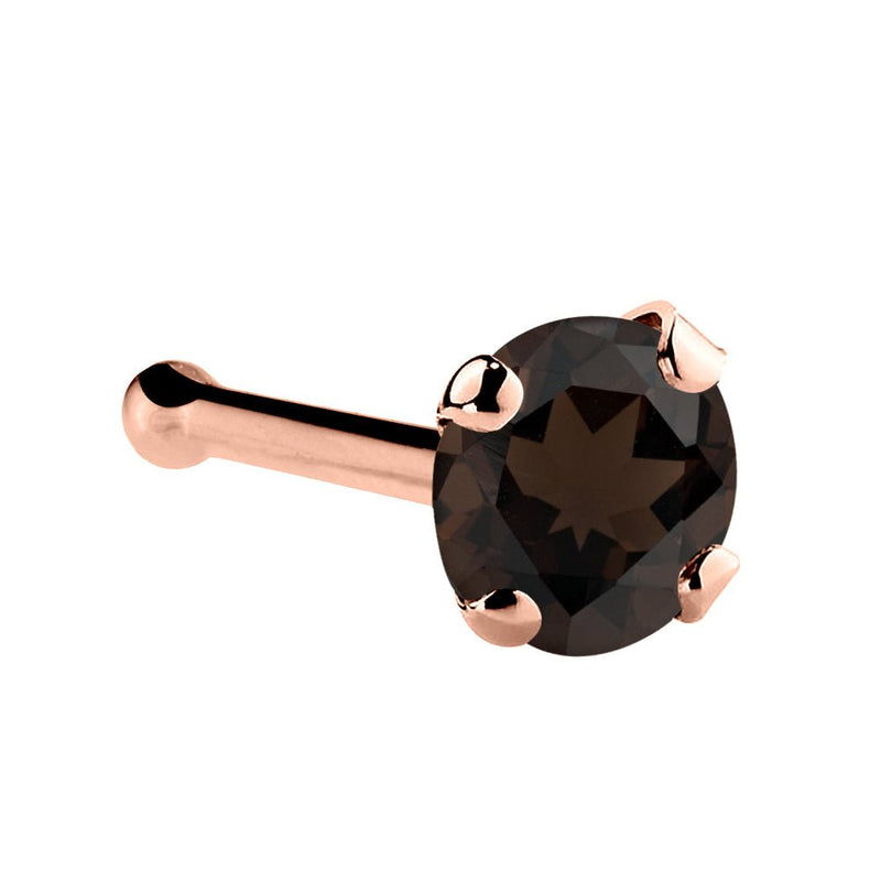 14K rose gold smokey quartz nose bone with 3mm large brown stone in four-prong setting
