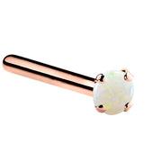14K rose gold genuine opal nose ring straight pin post, 1.5mm tiny opal with rose gold prongs