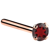 14K rose gold garnet straight pin post nose ring with 2mm standard round red garnet
