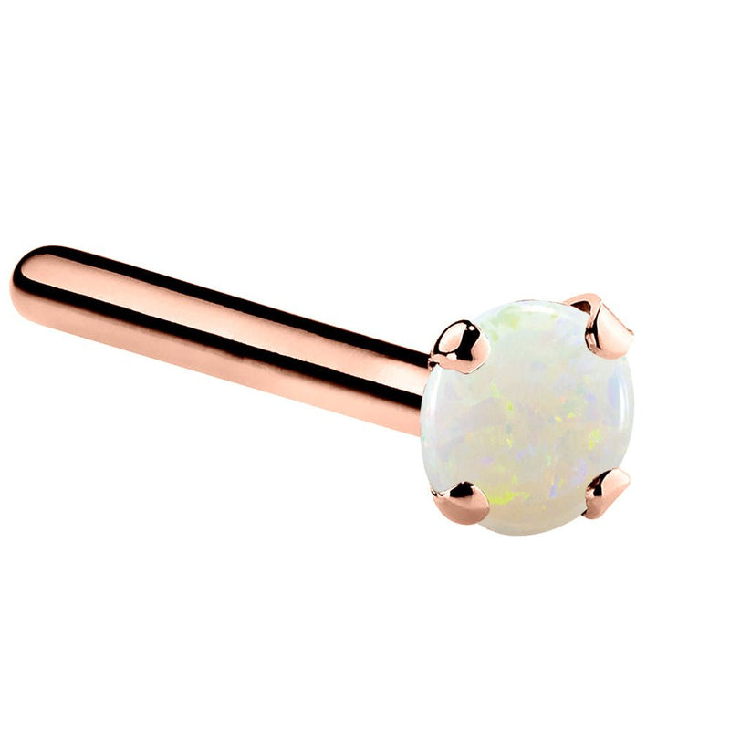 14K rose gold genuine opal nose ring straight pin post, 2mm standard opal in rose gold