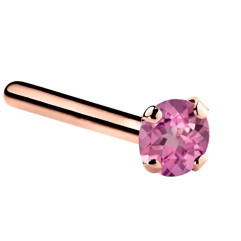 Genuine Pink Tourmaline 14K Gold Nose Ring-14K Rose Gold   Pin Post   2mm (standard)