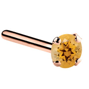 14K rose gold citrine straight pin nose stud, 3mm large citrine on warm rose gold post