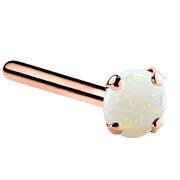 14K rose gold genuine opal nose ring straight pin post, 3mm large opal cabochon, angled view
