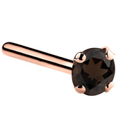 14K rose gold smokey quartz straight pin post nose ring with 3mm large round brown stone