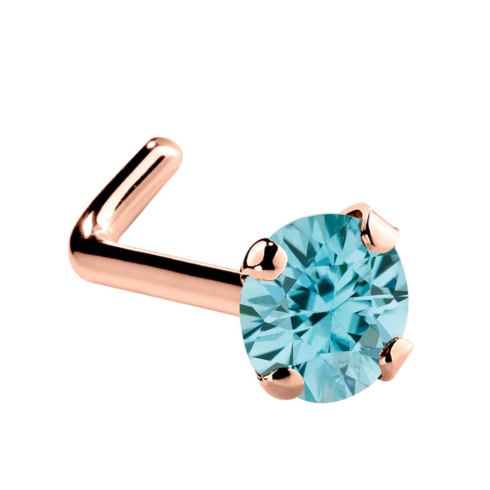 Genuine Blue Zircon 14K Gold Nose Ring