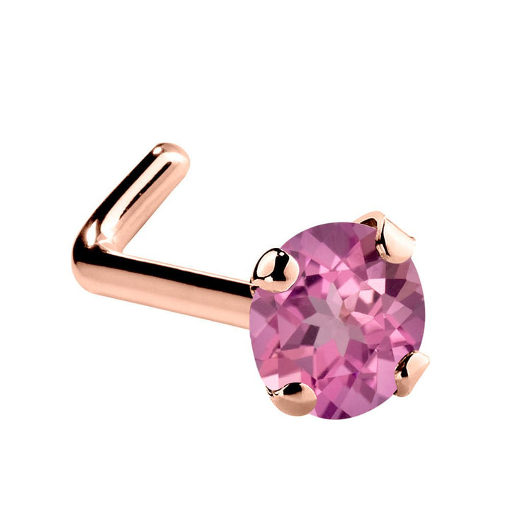 Genuine Pink Tourmaline 14K Gold Nose Ring