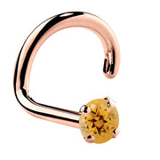 14K rose gold citrine nose ring twist style with warm orange stone in prong setting