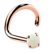 14K rose gold genuine opal nose ring twist style, 1.5mm tiny opal with warm pink metal