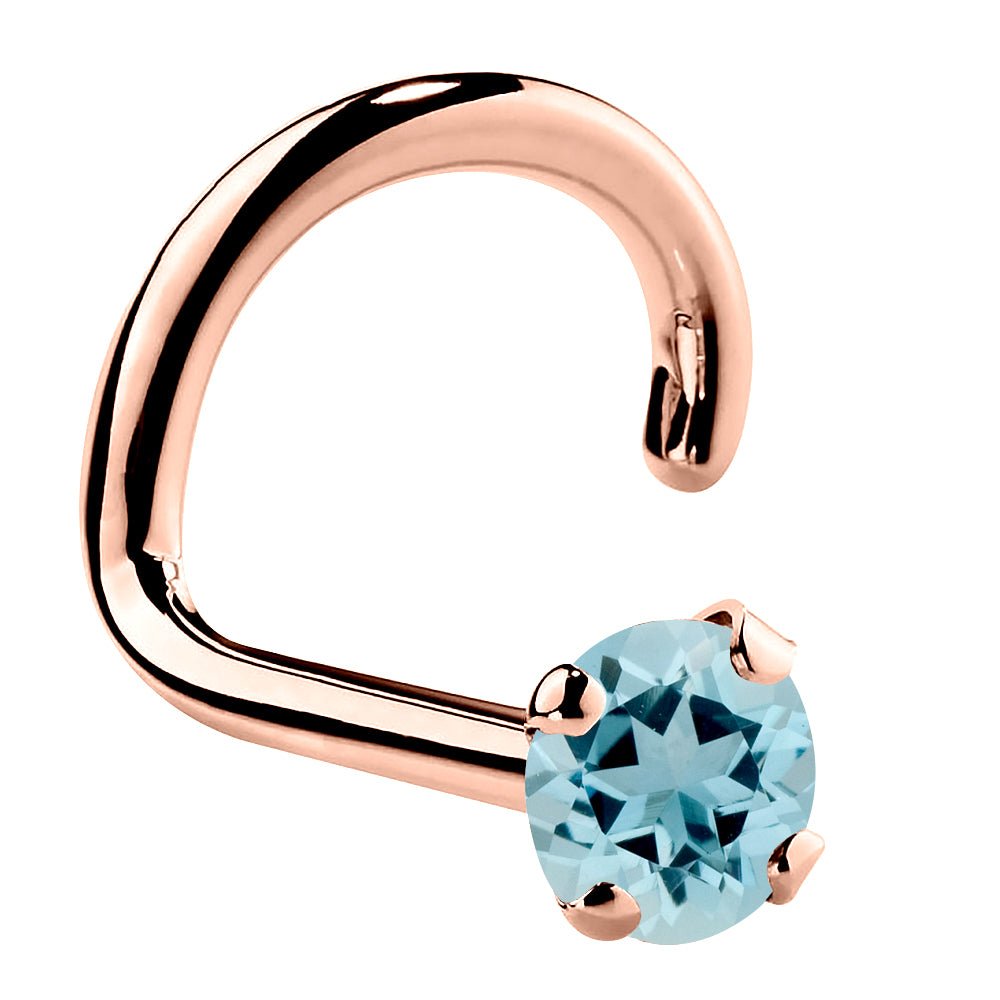 Genuine Aquamarine 14K Gold Nose Ring-14K Rose Gold   Twist   2mm (standard)