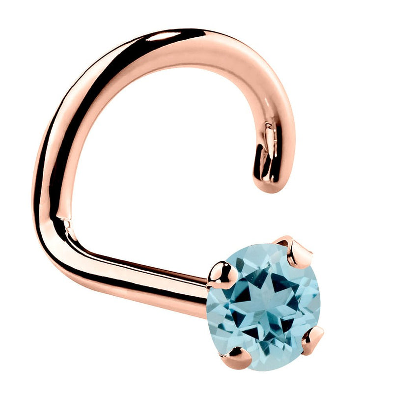 14K rose gold aquamarine nose ring twist style with 2mm standard round blue stone