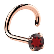 14K rose gold garnet nose ring twist style with 2mm standard round garnet in prong setting