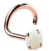 14K rose gold genuine opal nose ring twist style, 3mm large opal with vibrant play of color