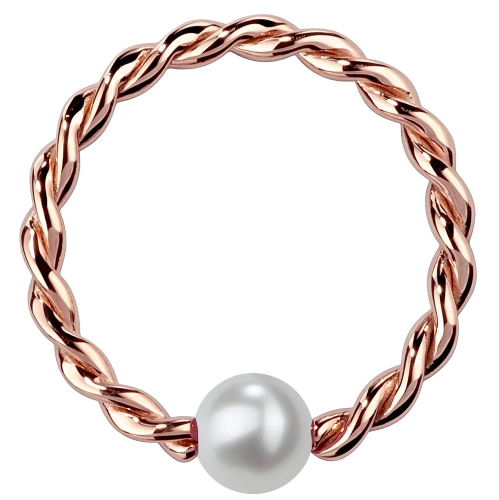 Cultured Pearl 14K Gold Twisted Captive Bead Ring-14K Rose Gold   16G   1 4