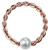 14K rose gold twisted captive bead ring with cultured pearl, front view on white background
