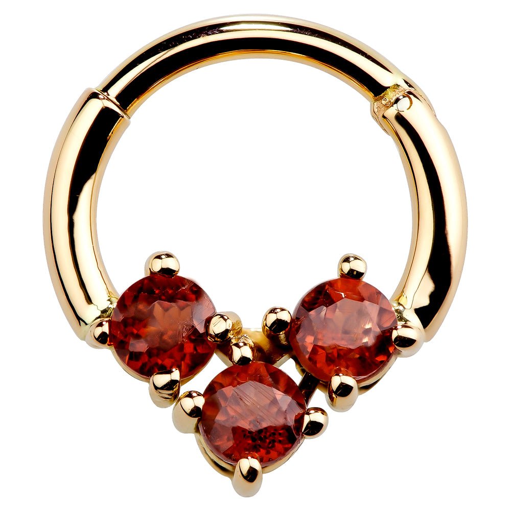 Faux Garnet 14K Gold Hinged Segment Clicker Ring-14K Yellow Gold   18G   5 16