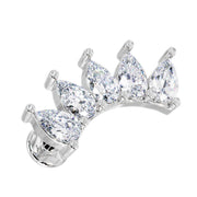 14k white gold 5-pear white sapphire crescent climber labret, angled front view showing prong detail