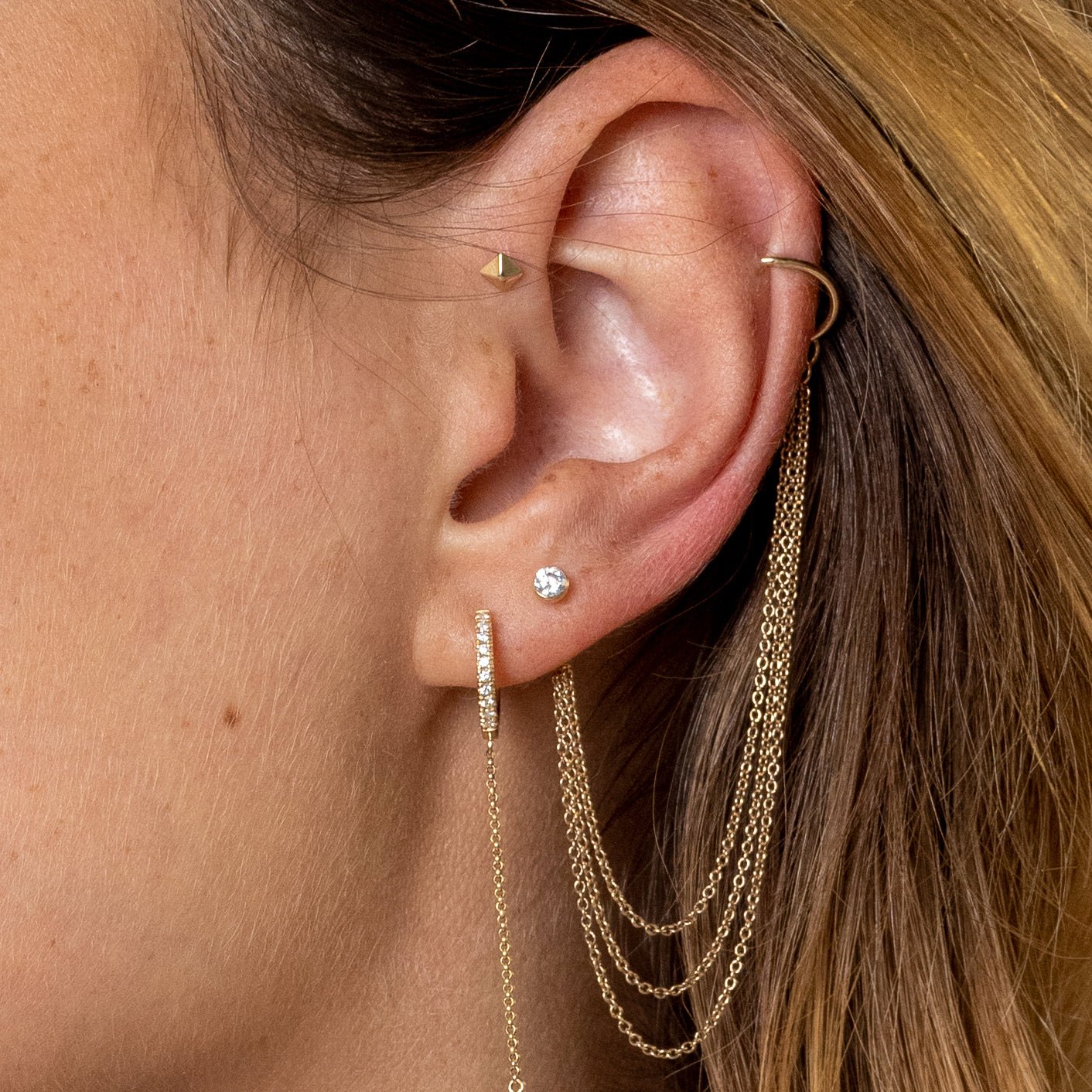 Pyramid Stud 14k Gold Cartilage Earring