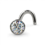 Platinum 3mm diamond bezel nose ring twist style, angled front view showing bright platinum finish
