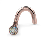 14k rose gold 1.5mm diamond bezel nose ring twist style, angled front view