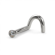 14k white gold 1.5mm diamond bezel nose ring twist style, lower angled side view