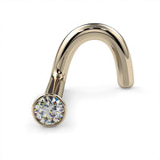 14k yellow gold 1.5mm diamond bezel nose ring twist style, angled front view
