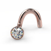 14k rose gold 2mm diamond bezel nose ring, twist style, showing warm rosy metal tone