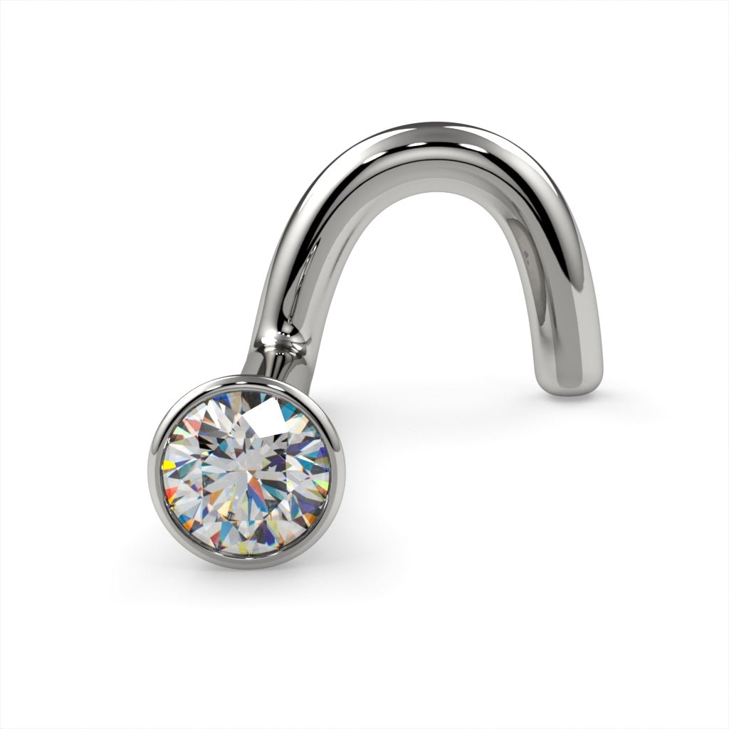 2mm Dainty Diamond Bezel Nose Ring Stud-Platinum   Twist   18G