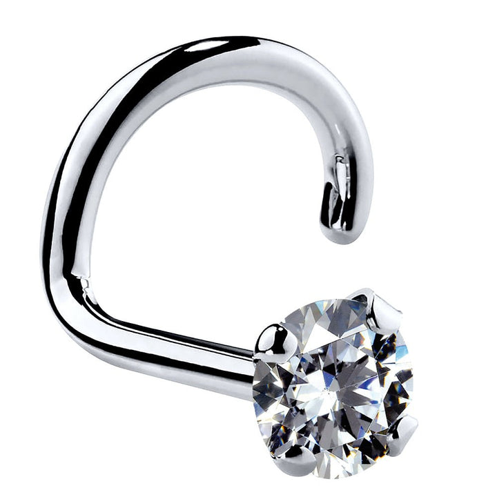 2.5mm Medium Cubic Zirconia 14K Gold Nose Ring-White Gold   Twist   20G