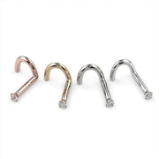 1.5mm diamond twist nose studs in all four metal colors: rose gold, yellow gold, white gold, platinum