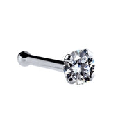 1.7mm CZ nose stud in 14k white gold with bone backing showing ball end and prong setting