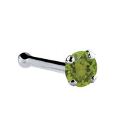 Platinum peridot nose bone with 1.5mm tiny genuine green stone and polished ball-end post