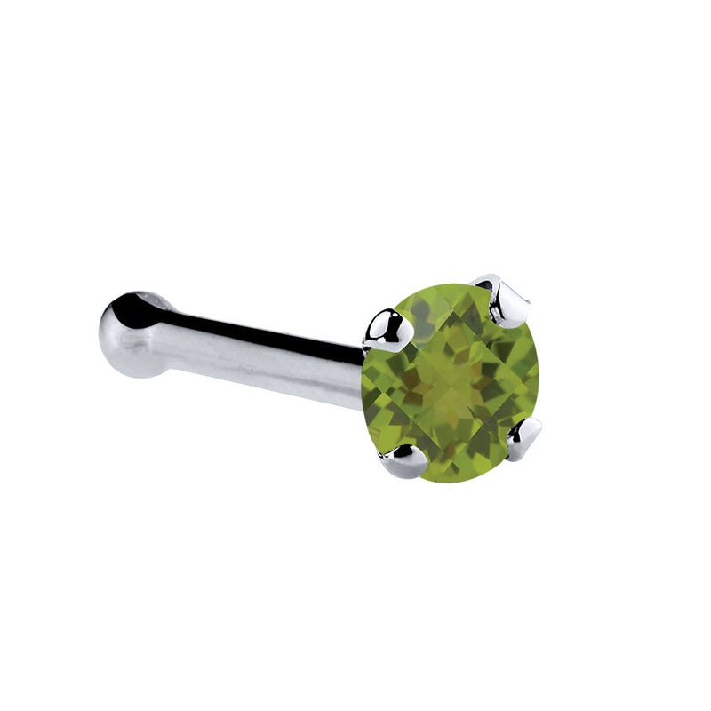 Platinum peridot nose bone with 1.5mm tiny genuine green stone and polished ball-end post