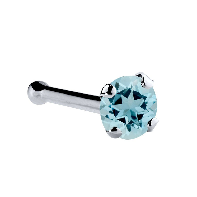 Platinum aquamarine nose bone with 2mm standard blue gemstone and ball-end post