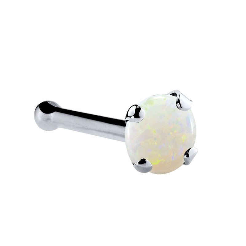 Platinum genuine opal nose bone, 2mm standard opal cabochon in platinum four-prong setting