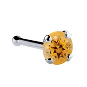 Platinum citrine nose bone with 3mm large orange citrine stone in polished platinum prongs