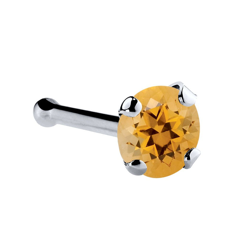 Platinum citrine nose bone with 3mm large orange citrine stone in polished platinum prongs