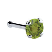 Platinum peridot nose bone with 3mm large genuine green stone, prong-set side view