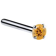 Platinum citrine straight pin nose stud, 1.5mm tiny orange stone in platinum prong setting