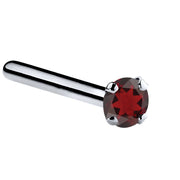 Platinum garnet straight pin post nose ring with 1.5mm tiny red garnet in four-prong setting