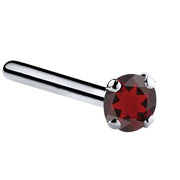 Platinum garnet straight pin post nose ring with 2mm standard round red garnet, side view