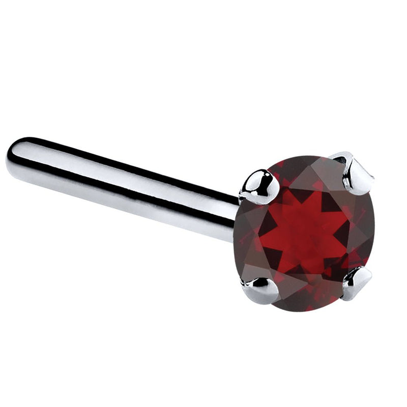 Platinum garnet straight pin post nose ring with 3mm large genuine deep red garnet