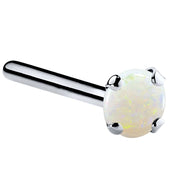 Platinum genuine opal nose ring straight pin post, 3mm large opal with iridescent fire