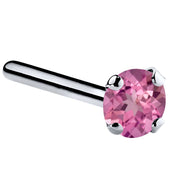 Platinum pink tourmaline straight post nose ring with 3mm large genuine gemstone in prong setting