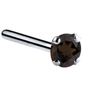 Platinum smokey quartz straight pin post nose ring with 3mm large brown stone, side angle