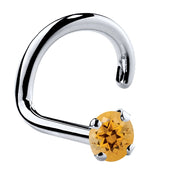 Platinum citrine twist nose ring, 1.5mm tiny orange stone with high-polish platinum body